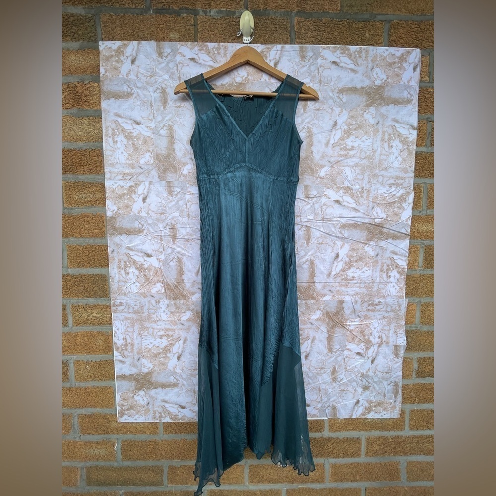 Komarov teal satin mesh dress size small